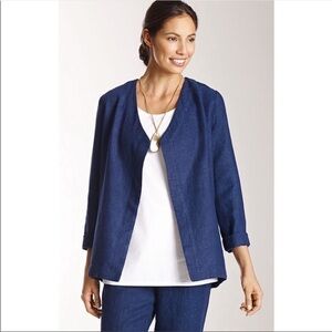J. Jill Pure Jill 100% blue linen open front lightweight blazer cardigan size L